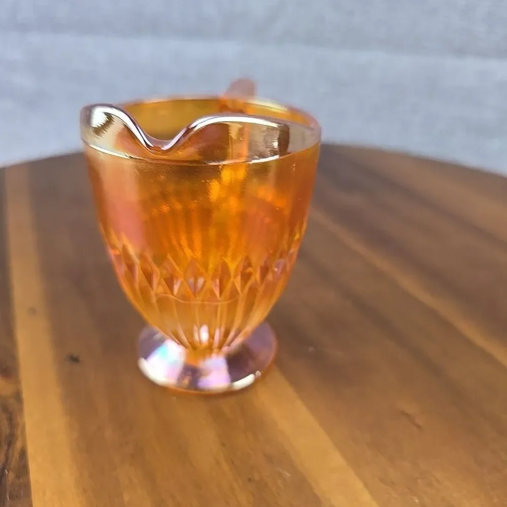Jeannette Glass Anniversary Iridescent Marigold Creamer‎ Vintage Glassware